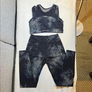 Alphalete Charcoal and Black Tie-Dye Workout Set